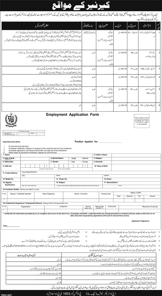 Instructors and Supporting Staff required at Public Sector Organization