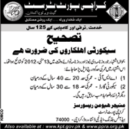 Security Staff Required at Karachi Port Trust