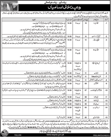 Staff Required at Office Chief Engineer (HHP WAPDA)