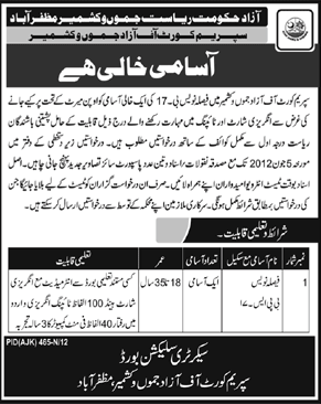 Job at Supreme Court of Azad Jammu & Kashmir (Govt. job)