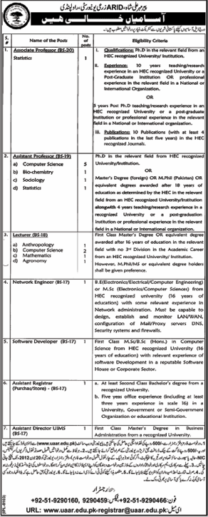 Teaching and Non-Teaching Faculty Required at Pir Mehr Ali Shah Arid Agricultural University (PMAS UAAR)