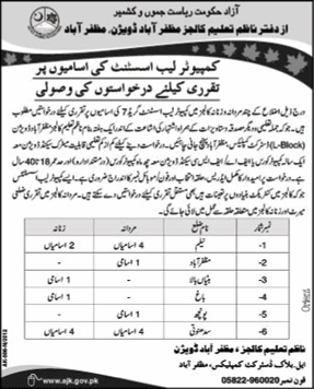 Computer Lab Assistants Required in the Office of Director Education Colleges (AJK Govt. job)