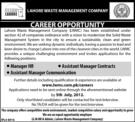 LWMC Requires Management Staff