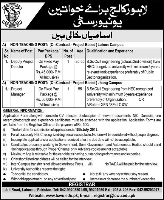 Lahore College for Women Requires Non-Teaching Staff