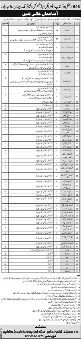 Technical and Clerikal Staff Required at 608 Regional Workshop (E&ME) (Govt. job)