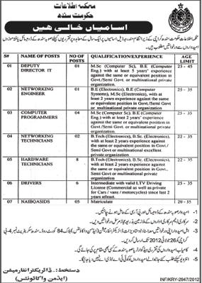 Information Department Government of Sindh Requires IT and Office Support Staff (Government Job)