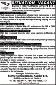 Sialkot International Airport Ltd. Requires Management Staff and TGS Support Operator