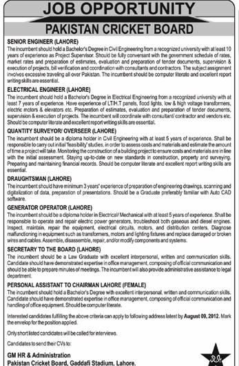 Engineerig and Technical Job at Pakistan Cricket Board (PCB) (Government Job)