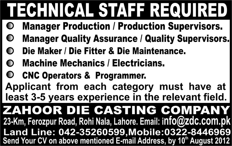 Technical Staff Required for a Construction Company