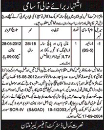 Driver Job at Office of the District Officer Labour Multan (Government Job)