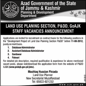 Planning and Development Department Azad Government of the State of Jammu & Kashmir Requires IT Staff (Government Job)