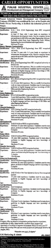 Punjab Industrial Estates Development and Management Company (PIEDMC) Jobs (Government Job)