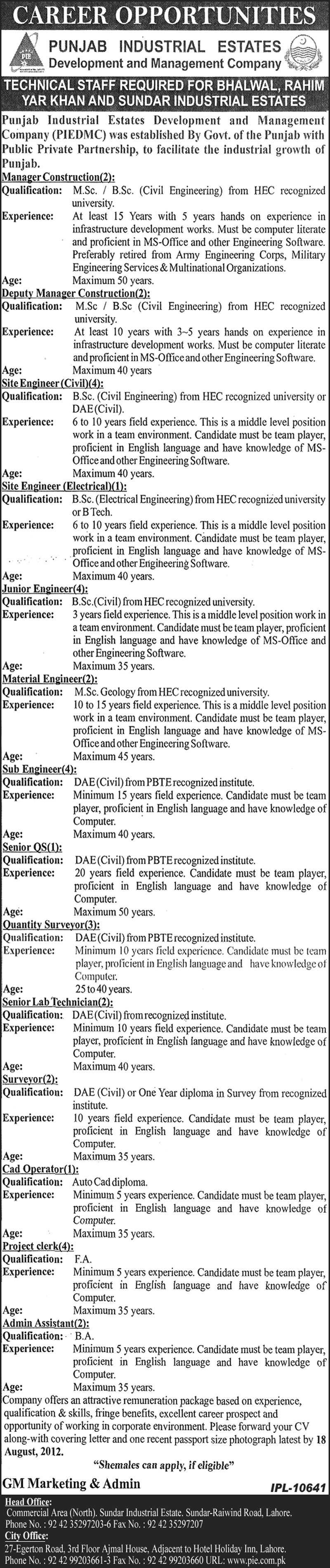 Punjab Industrial Estates Development and Management Company (PIEDMC) Jobs (Government Job)
