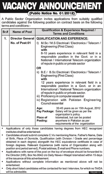 A Public Sector Organization Requires Director General