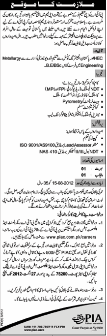 PIA Pakistan International Airlines Requires Project Development Engineer (Government Job)