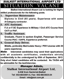 Sialkot International Airport Jobs