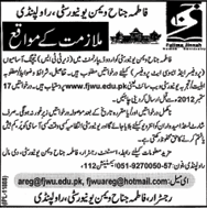 Fatima Jinnah Women University Rawalpindi Requires Teaching Faculty (Government Job)