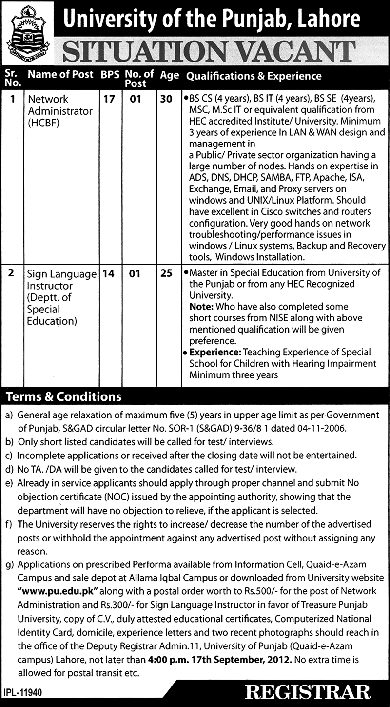 University of The Punjab Jobs (Government Jobs)