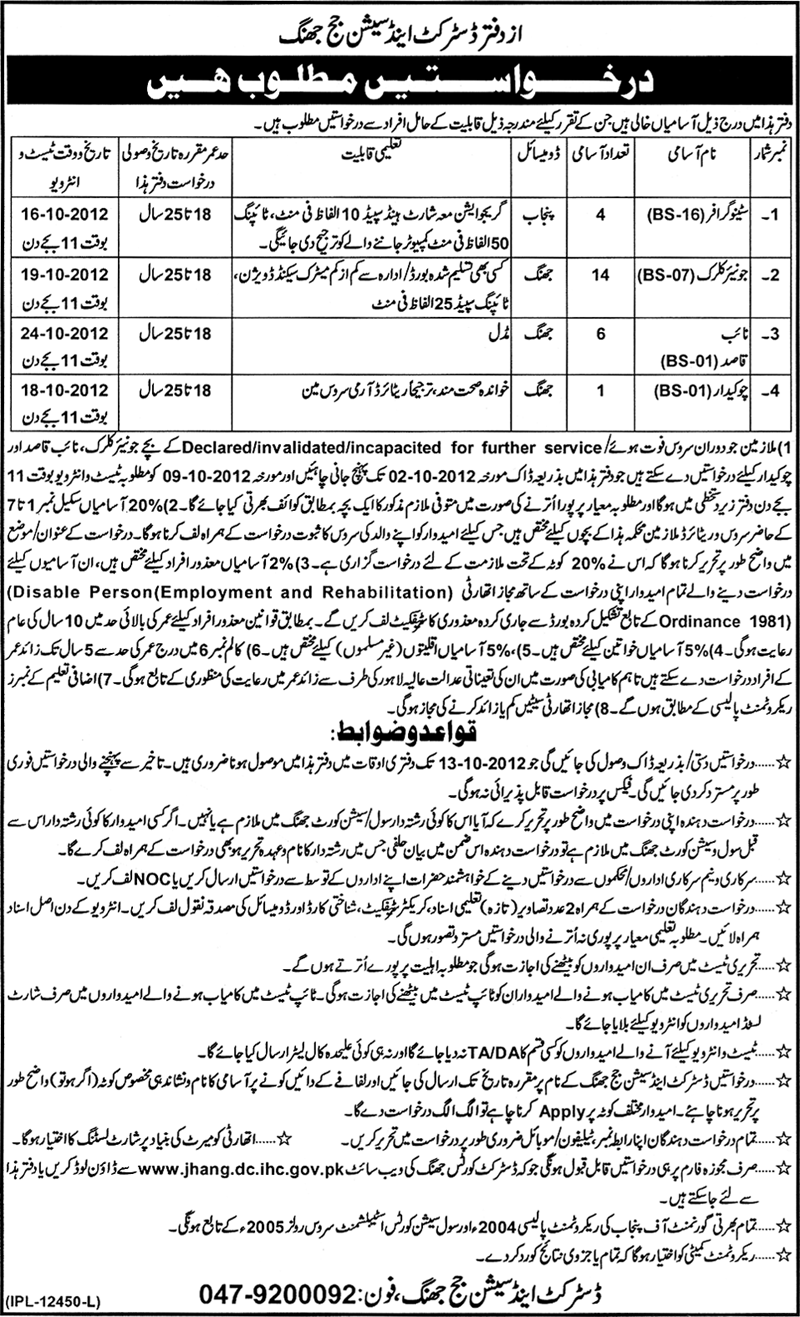 Clerical Saff Required at The Office of District & Session Judge (Government Job)