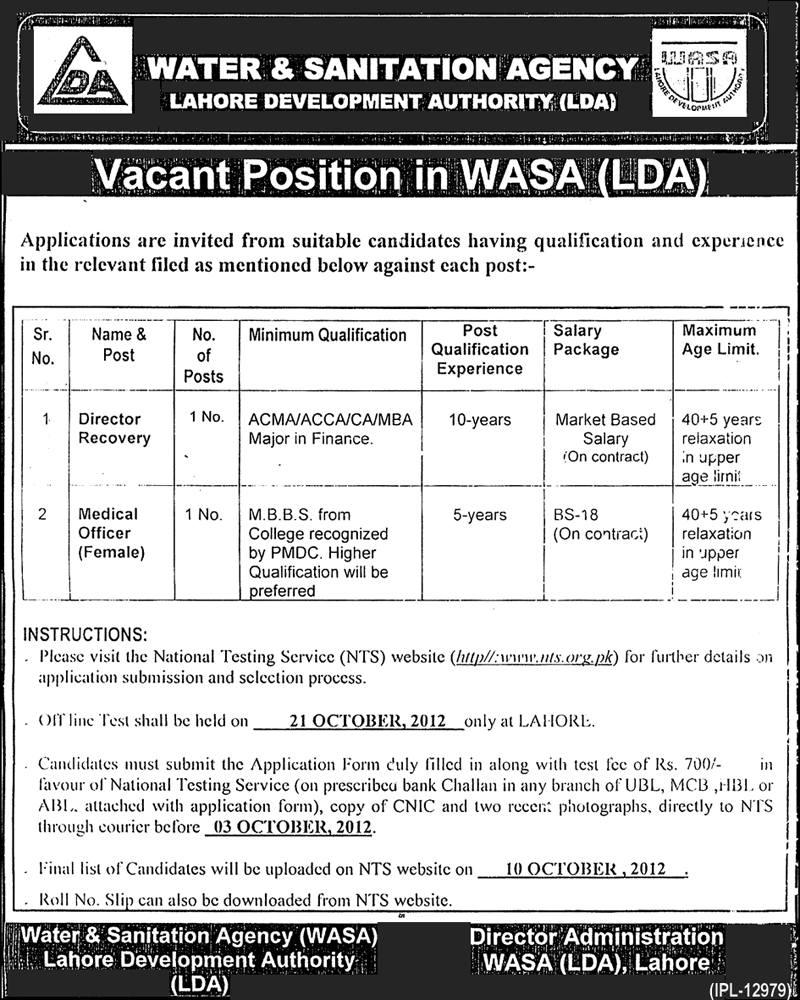 WASA Requires Staff Under LDA (Government Job)