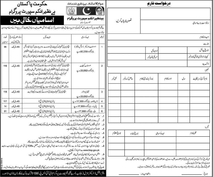 Benazir Income Support Program (BISP) Punjab Jobs (Government Jobs)