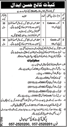 Caterer and Cook Required by Cadet College Hasan Abdal (CCH)