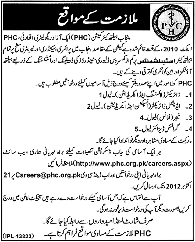 Jobs in Punjab Healthcare Commission, (PHC) Government of Punjab