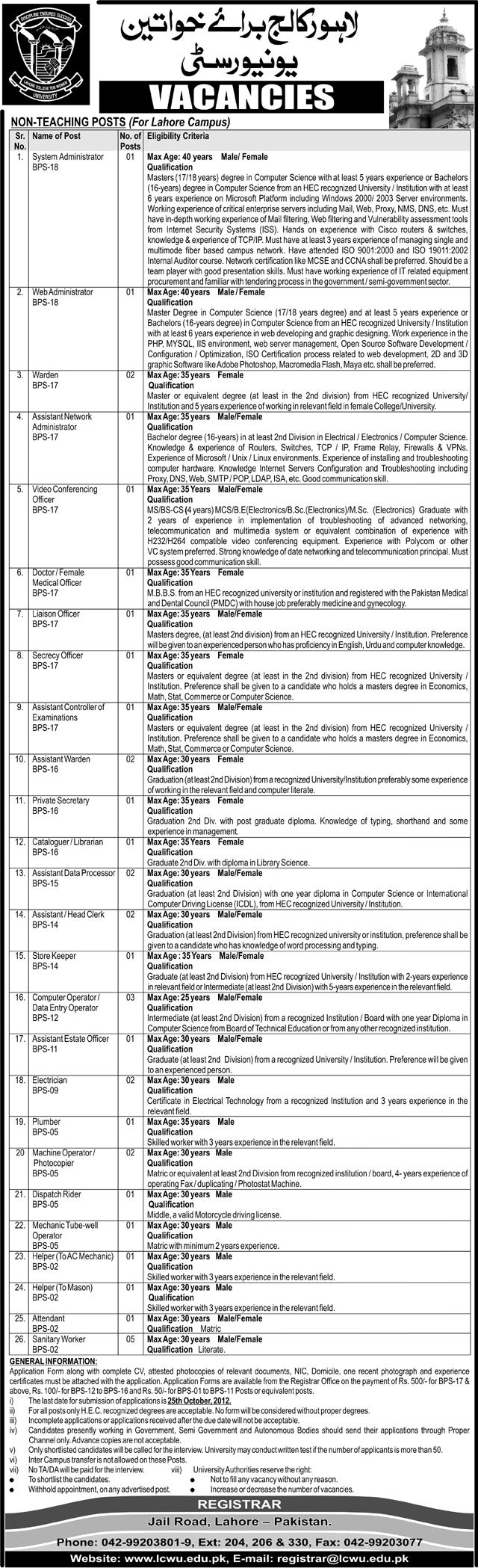 Jobs in Lahore College for Women University (LCWU)