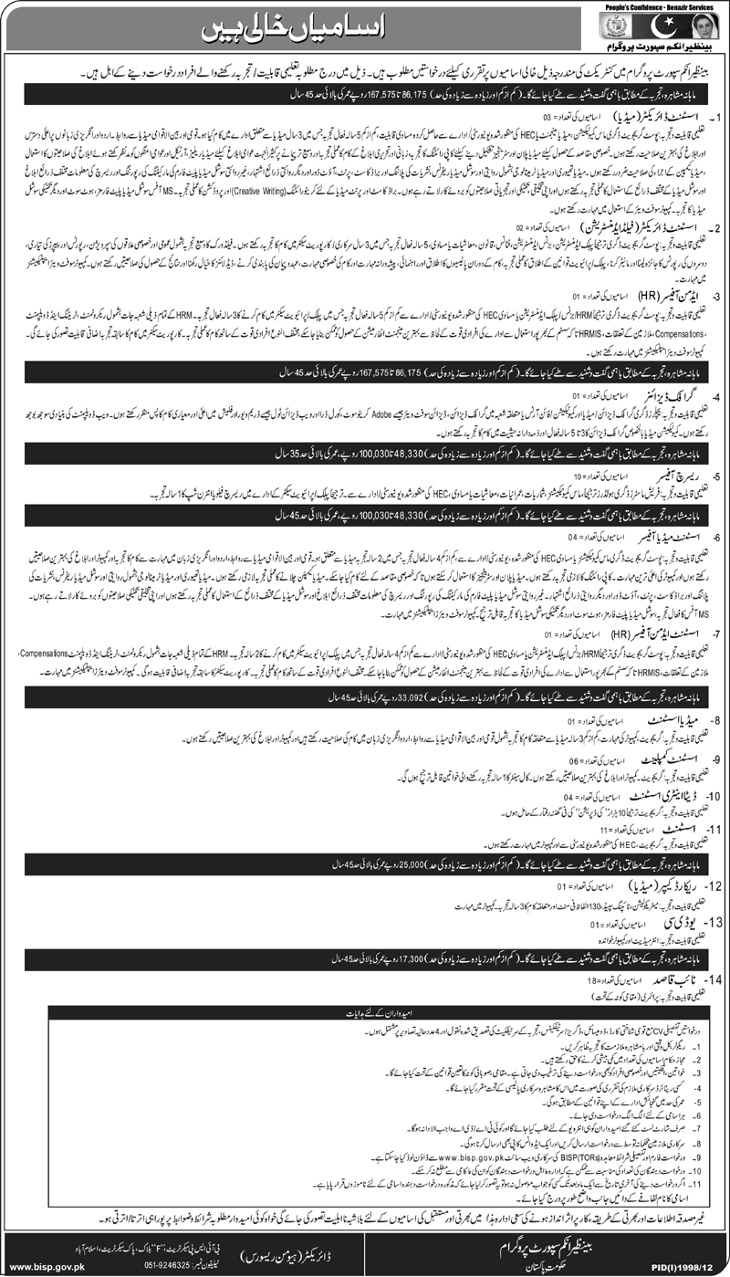 BISP Jobs 2012 - Directors, Officers, Assistants & Other Staff