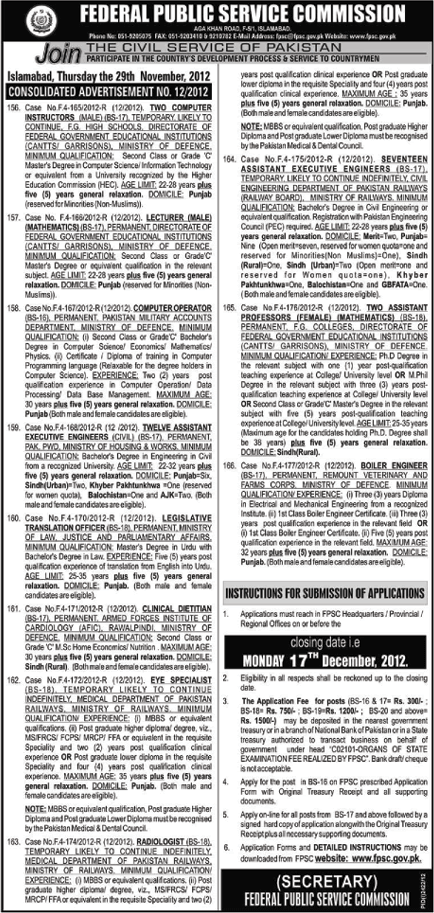 FPSC Jobs December 2012