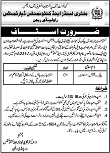 Military Lands & Cantonments Department MoD Requires Public Relation Assistant for Cantonment Board Wah