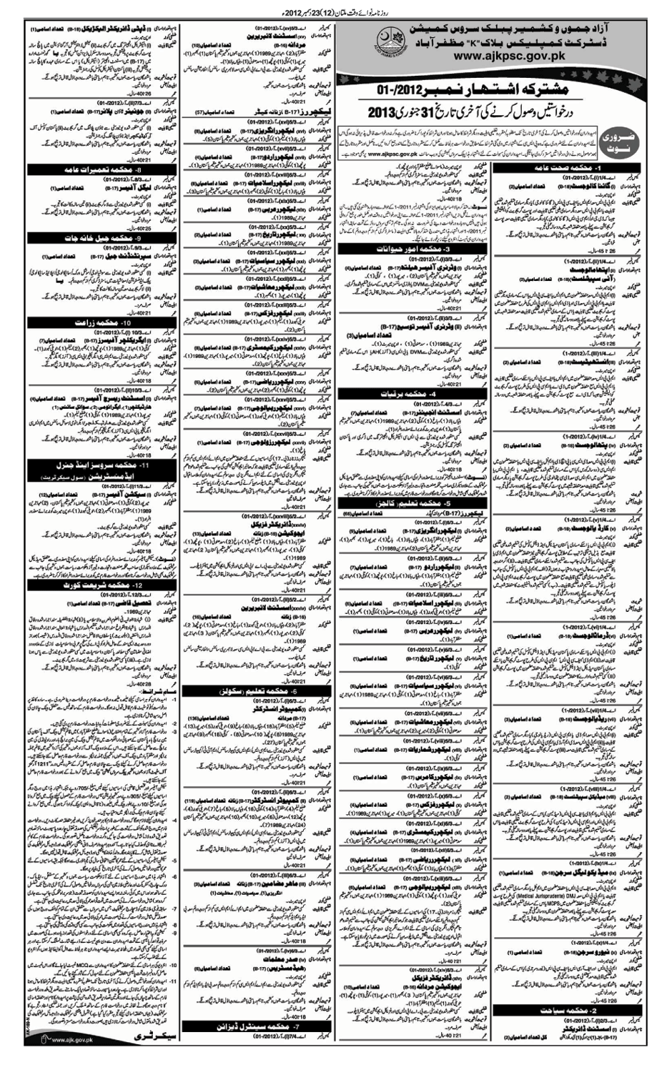 Public Service Commission AJK Jobs 2012-2013 Doctors, Surgeons, Engineers, Lecturers, Directors, Officers