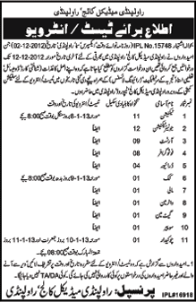 Rawalpindi Medical College Jobs 2012 2013 Test & Interview Schedule