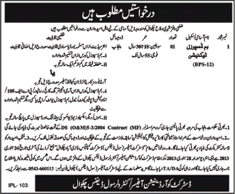 Civil Defense Chakwal  Vacancy for Bomb Disposal Technician 2013