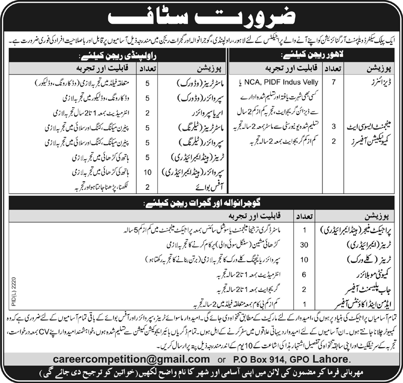 PO Box 914 GPO Lahore Jobs 2013 (careercompetition@gmail.com)