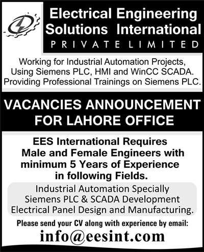 Electrical Engineering Solutions International (Pvt.) Ltd Jobs 2013