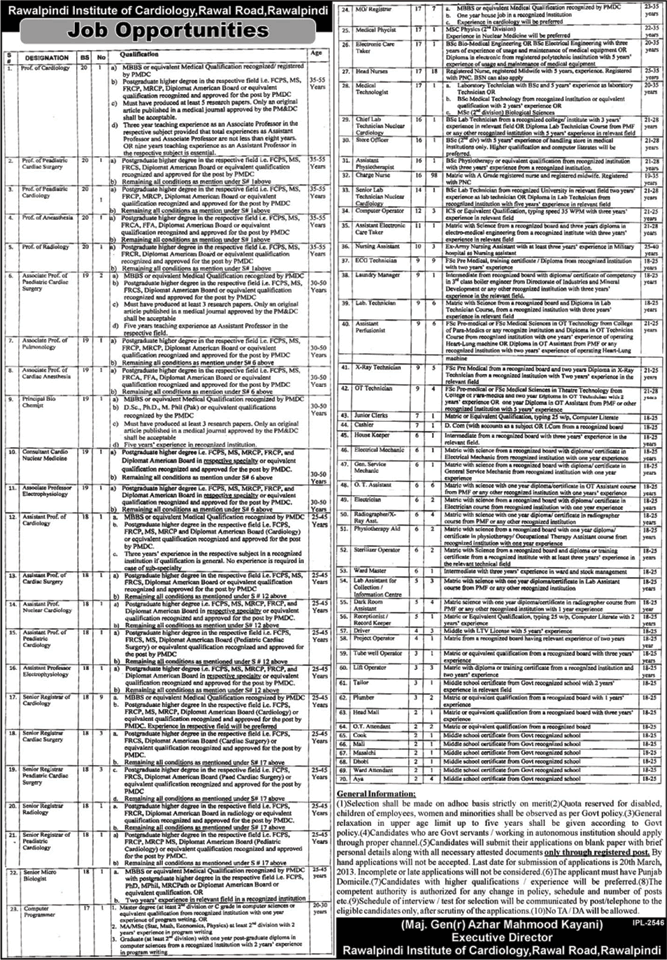 Rawalpindi Institute of Cardiology Jobs 2013 RIC Rawal Road Latest Advertisement