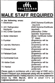 Islamabad Hotel Jobs 2013