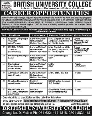 British University College Jobs 2013