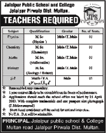 Teacher Jobs at Jalalpur Public School & College 2013