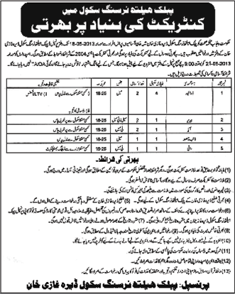 Public Health Nursing School Dera Ghazi Khan Jobs 2013 May for Driver, Aya, Naib Qasid, Mali & Others