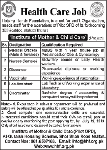Helping Hands Foundation - Institute of Mother & Child Care Jobs in Multan 2013 July Medical Officers, Nurses & Other Staff