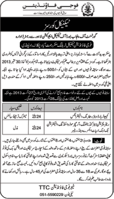 Fauji Foundation Technical Training Center Rawalpindi Admission 2013 Free Technical / Vocational Training Courses