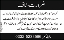 Retired Naib Subedar / Havildar Clerk Jobs in Rawalpindi 2013 September at Garrison Officer’s Mess (Pindi Club)