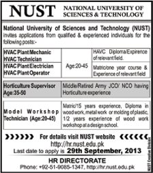 NUST Jobs September 2013 HVAC Plant Mechanic / Electrician / Operator / Technician & Other Staff