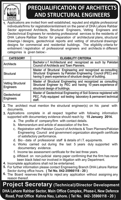 Architects & Structural Engineer Jobs in Lahore 2014 2013 December at DHA Lahore