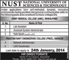National University of Science & Technology Jobs 2014 in Army Medical College Rawalpindi & PNEC Karachi