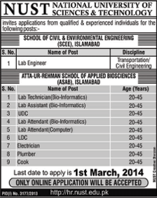 NUST Islamabad Jobs 2014 February at ASAB & SCEE