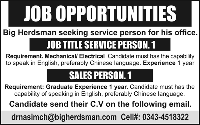 Service & Sales Officer Jobs 2014 February at Big Herdsman