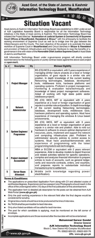 Latest Jobs at AJK Information Technology Board Muzaffarabad 2014 March